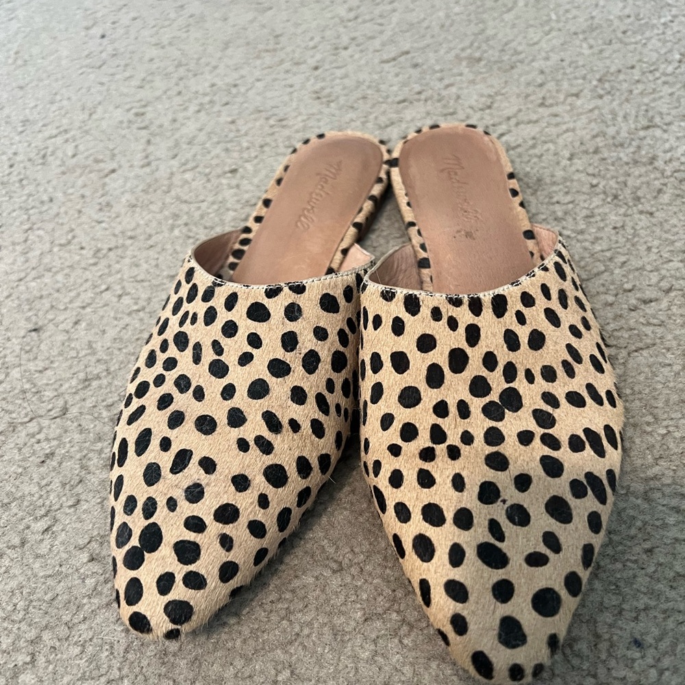 Madewell Tan and Black Mules with Spotted Design
